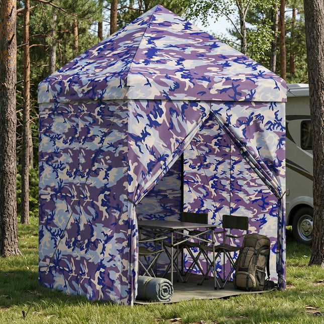Pop-Up Gazebo Met 4 Zijwanden 2 X 2 M Blauw Camouflage