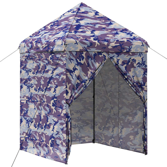 Pop-Up Gazebo Met 4 Zijwanden 2 X 2 M Blauw Camouflage