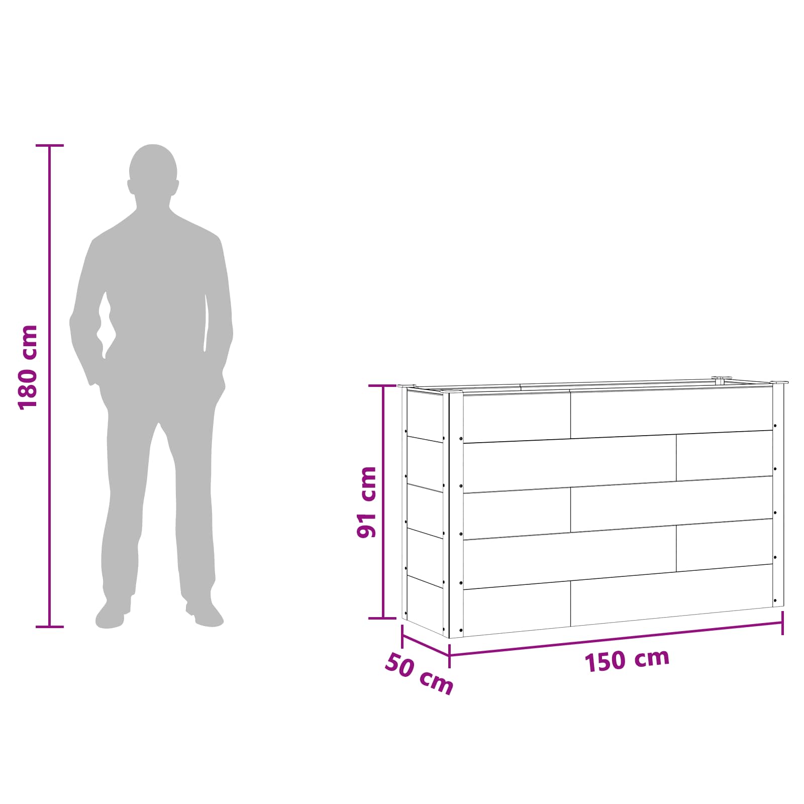 Verhoogde Plantenbak Zwart 150 X 50 X 91 Cm Alu.