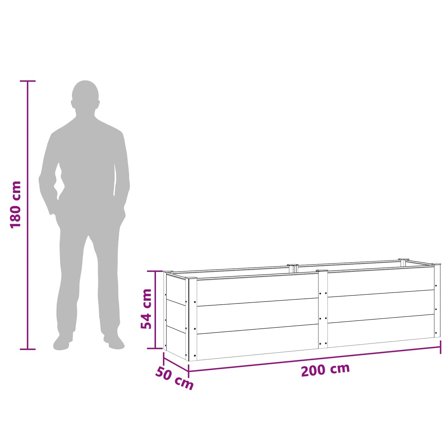 Verhoogde Plantenbak Zwart 200 X 50 X 54 Cm Alu.