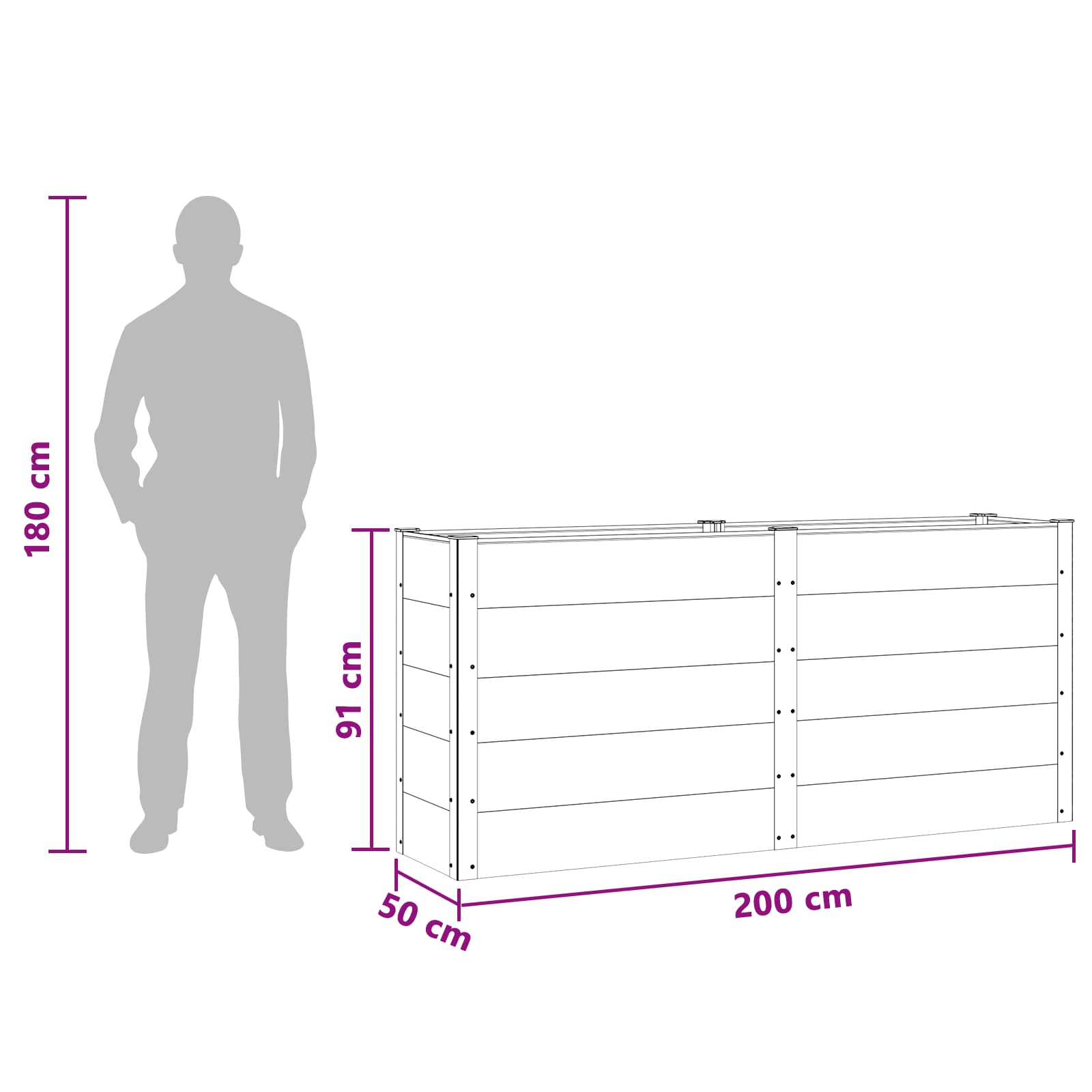Verhoogde Plantenbak Zwart 200 X 50 X 91 Cm Alu.