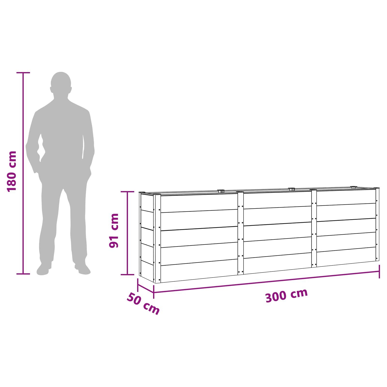 Verhoogde Plantenbak Zwart 300 X 50 X 91 Cm Alu.