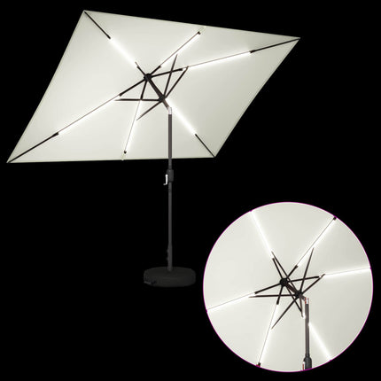 Tuinparasol Met Led-Lampen En Voet 200 X 300 Cm Polyester