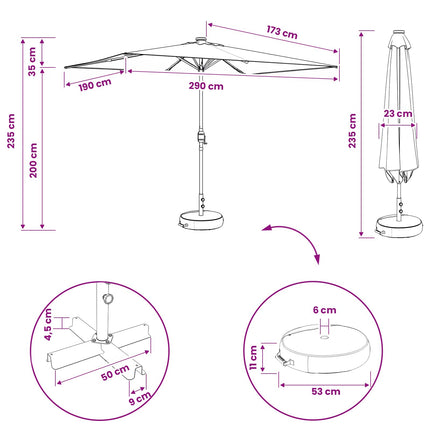 Tuinparasol Met Led-Lampen En Voet 200 X 300 Cm Polyester