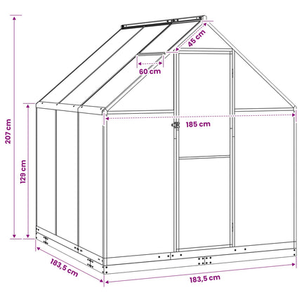 Tuin Serre Met De Deur Antracietkleurig 183,5 X 183,5 X 207 Cm