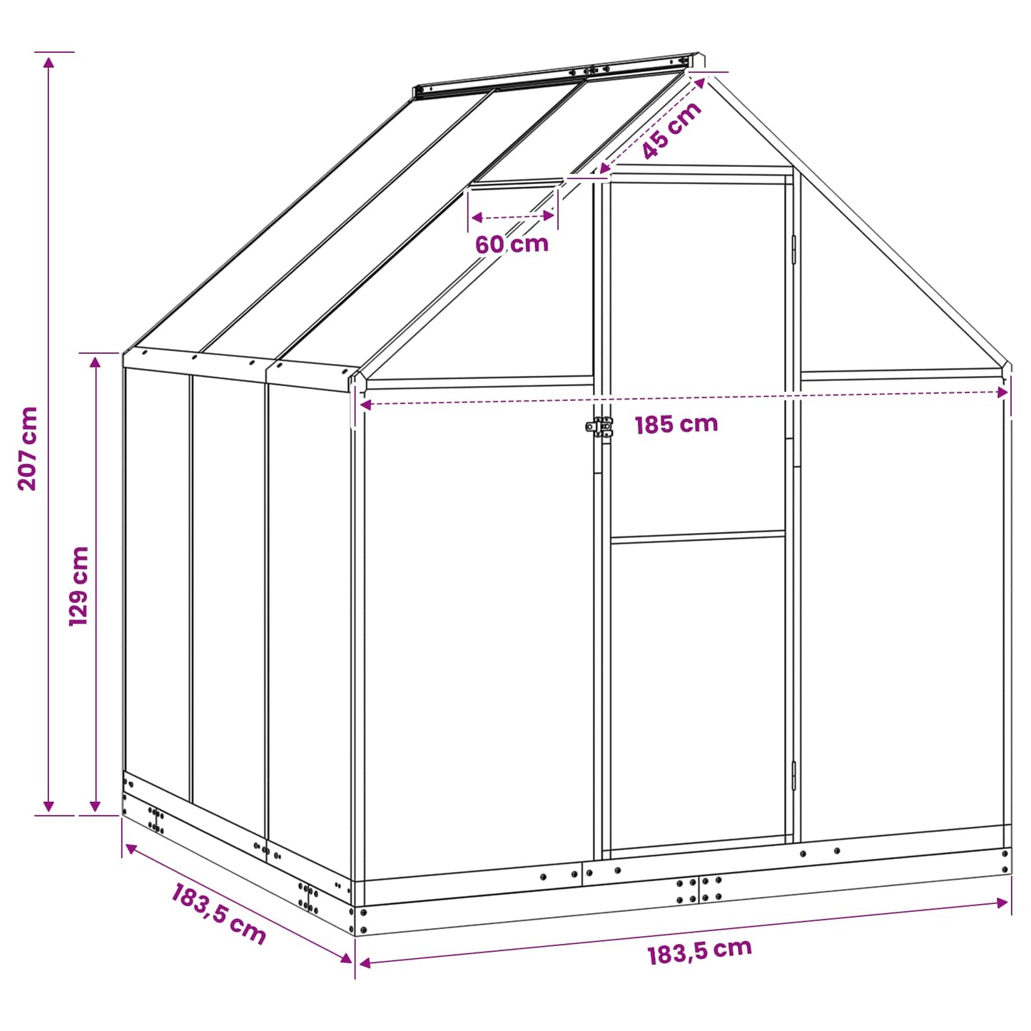 Tuin Serre Met De Deur Antracietkleurig 183,5 X 183,5 X 207 Cm