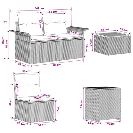 Bankstel 6 Pcs 4-Aantal Zitplaatsen Poly Rattan En Staal