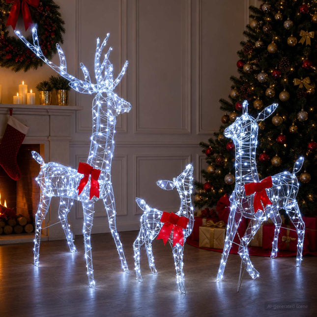 Kerst Led-Rendierfamilie 700 Led's Wit 70 X 26 X 128 Cm