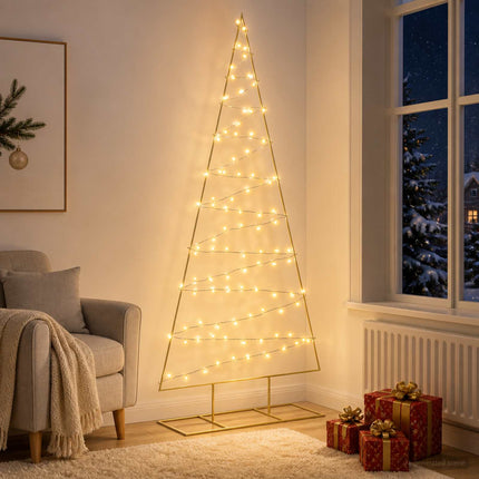 Metalen Kerstboom Met Led Kuopio 210 Cm Warmwit Staal Goud