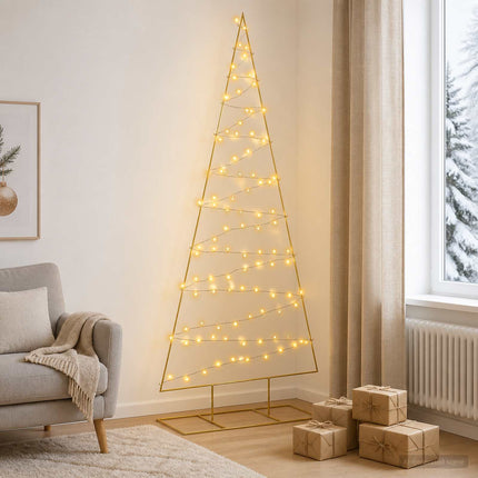 Metalen Kerstboom Met Led Kuopio 210 Cm Warmwit Staal Goud