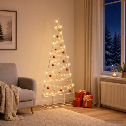 Metalen Kerstboom Met Led Kuopio 125 Cm Warmwit Staal Wit