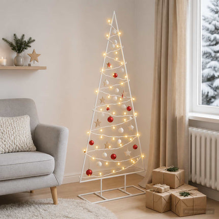 Metalen Kerstboom Met Led Kuopio 125 Cm Warmwit Staal Wit