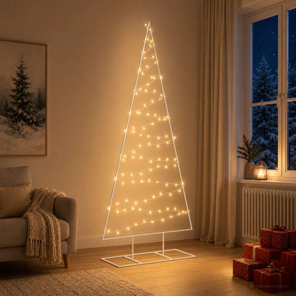 Metalen Kerstboom Met Led Kuopio 210 Cm Warmwit Staal Wit