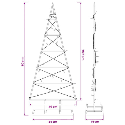Metalen Kerstboom Kuopio 90 Cm Warmwit Poedergecoat Staal Zwart