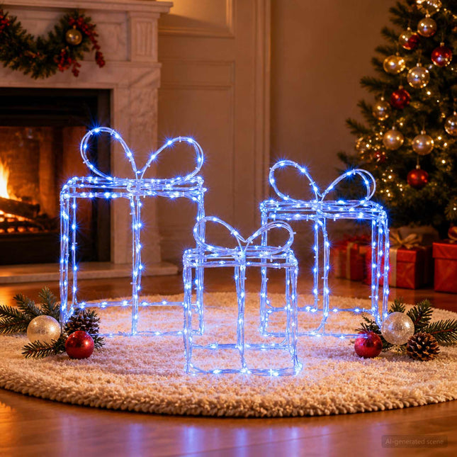 Verlichte Kerstcadeaudozen Loviisa 3 St 360 Led's Blauw