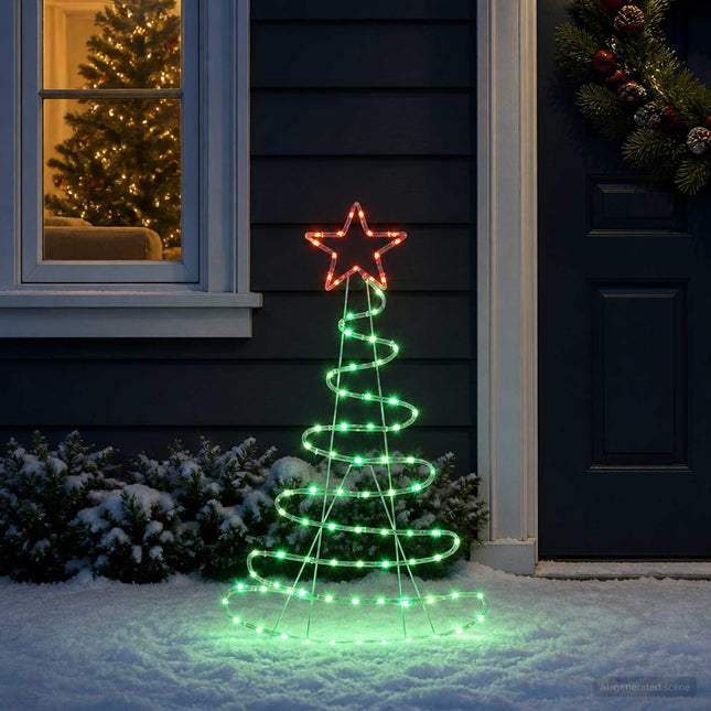 Led-Kerstboomsilhouet Loviisa 100 Led's Rood, Groen 51 X 99 Cm