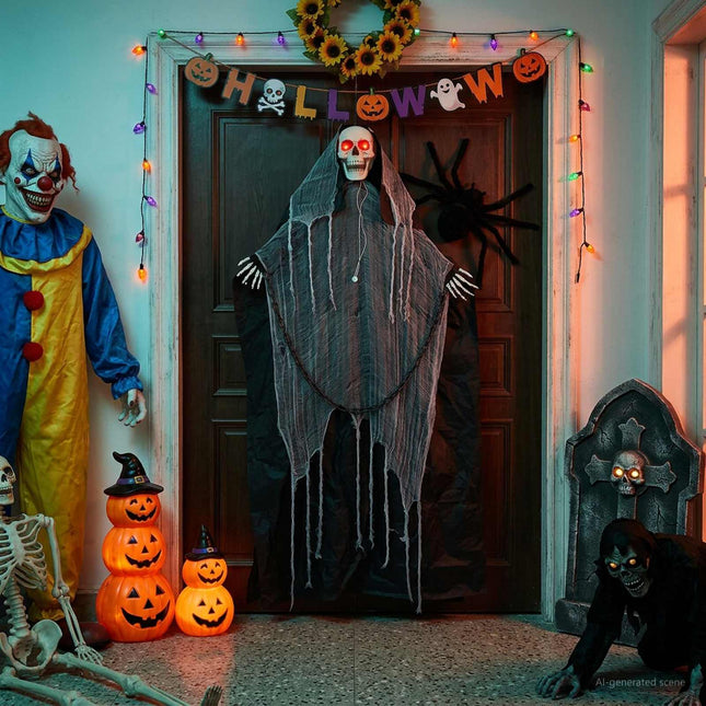 Hangende Magere Hein Voor Halloween Spooka Zwart 112 X 164 Cm