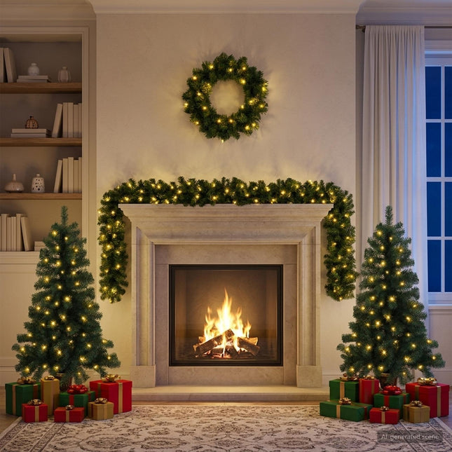 Mini-Kerstbomenset 120 Cm 275 Led's Warmwit Pvc Groen