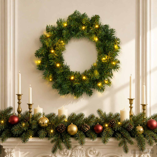 Kerstkrans Groen Ø 50 Cm Pvc 25 Led's