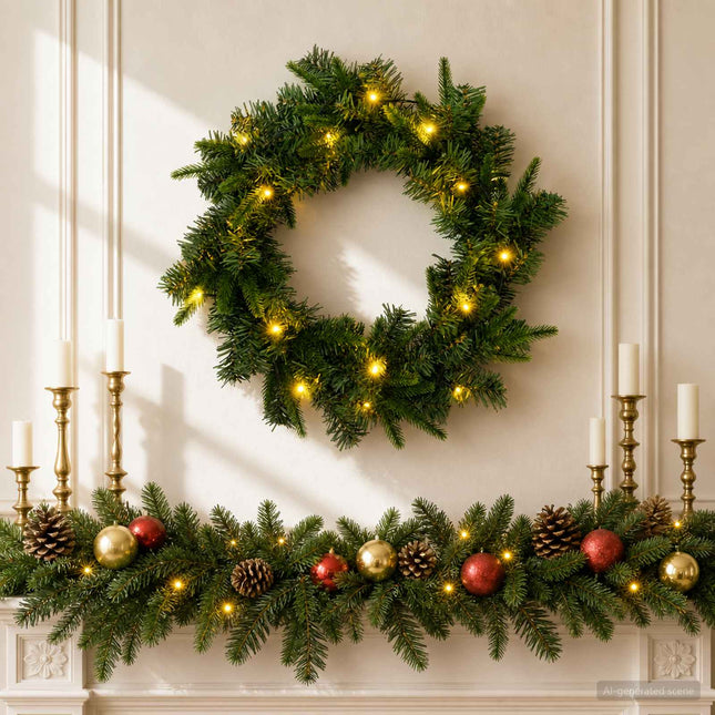 Kerstkrans Groen Ø 50 Cm Pvc En Pe 25 Led's