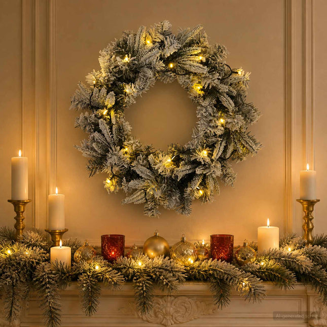 Kerstkrans Wit Ø 50 Cm Pvc En Pe 25 Led's