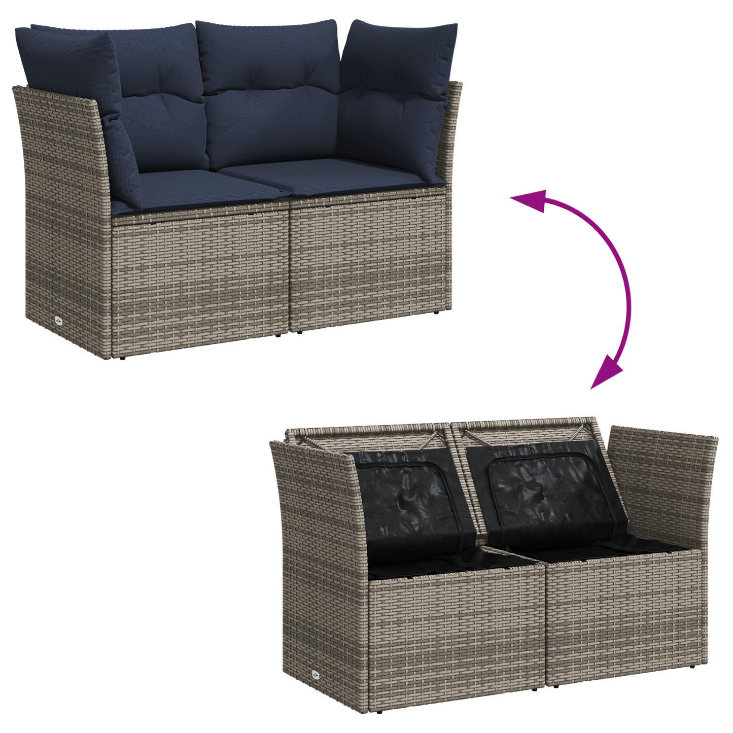 Tuinbank 2-Zits Met Kussens Poly Rattan
