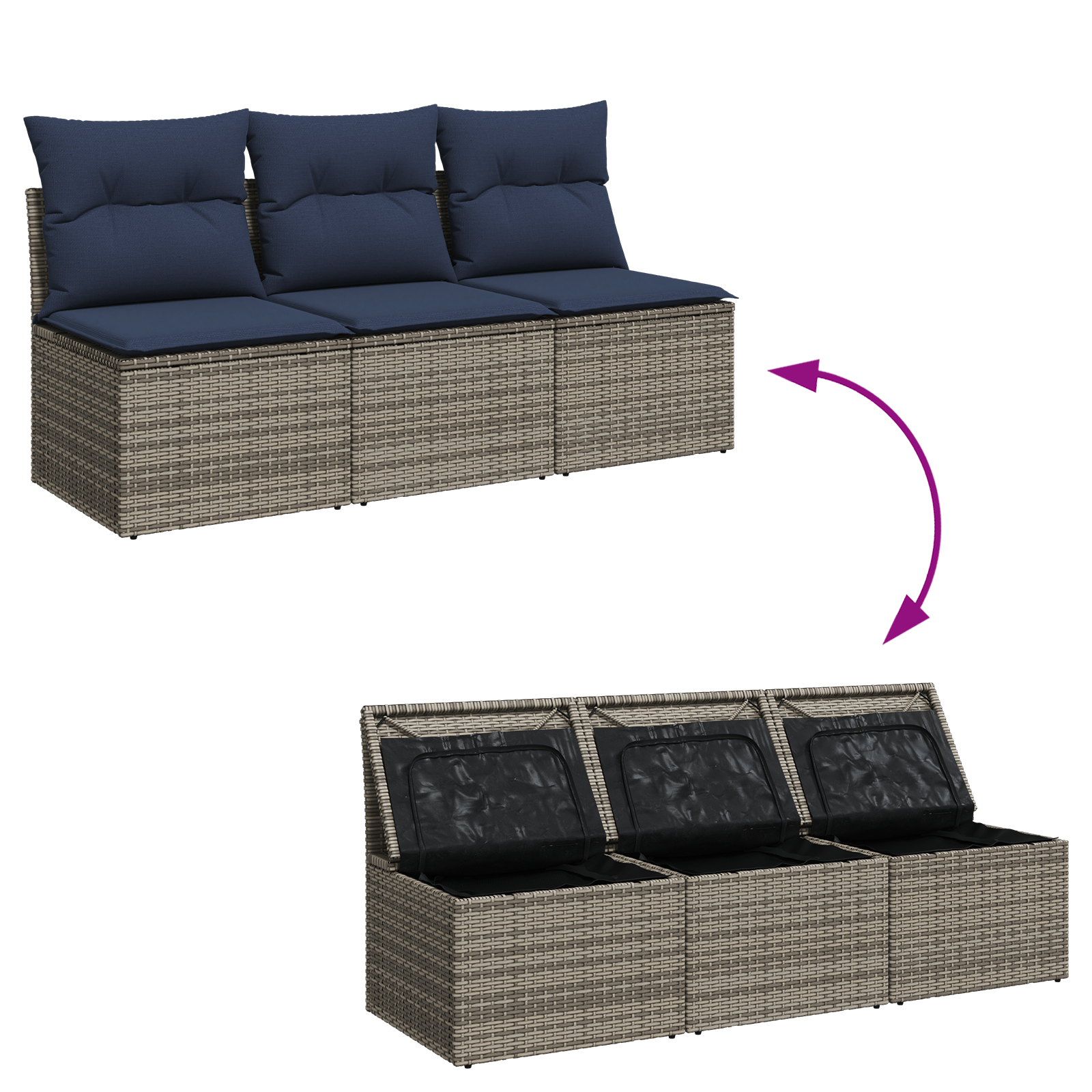 Tuinbank 3-Zits Met Kussens Poly Rattan