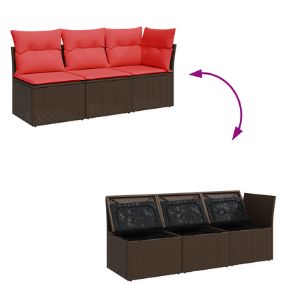 Tuinbank Met Kussens 3-Zits Poly Rattan