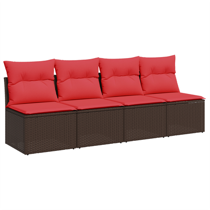 Tuinbank Met Kussens 4-Zits Poly Rattan