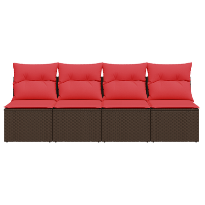 Tuinbank Met Kussens 4-Zits Poly Rattan