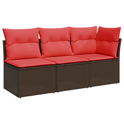 Tuinbank Met Kussens 3-Zits Poly Rattan