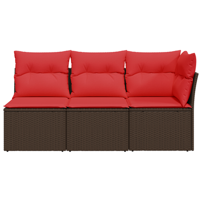 Tuinbank Met Kussens 3-Zits Poly Rattan
