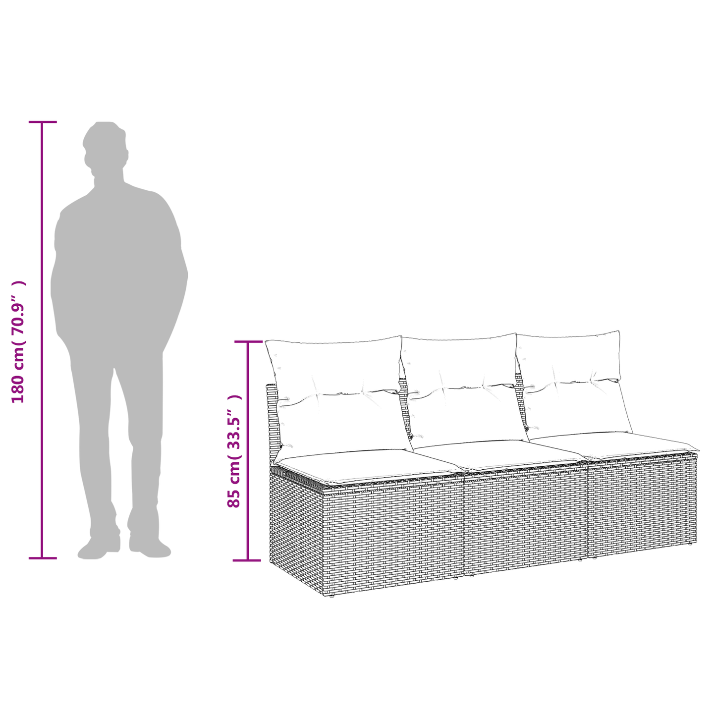 Tuinbank 3-Zits Met Kussens Poly Rattan
