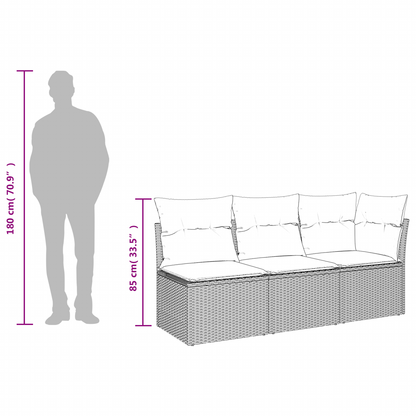 Tuinbank Met Kussens 3-Zits Poly Rattan