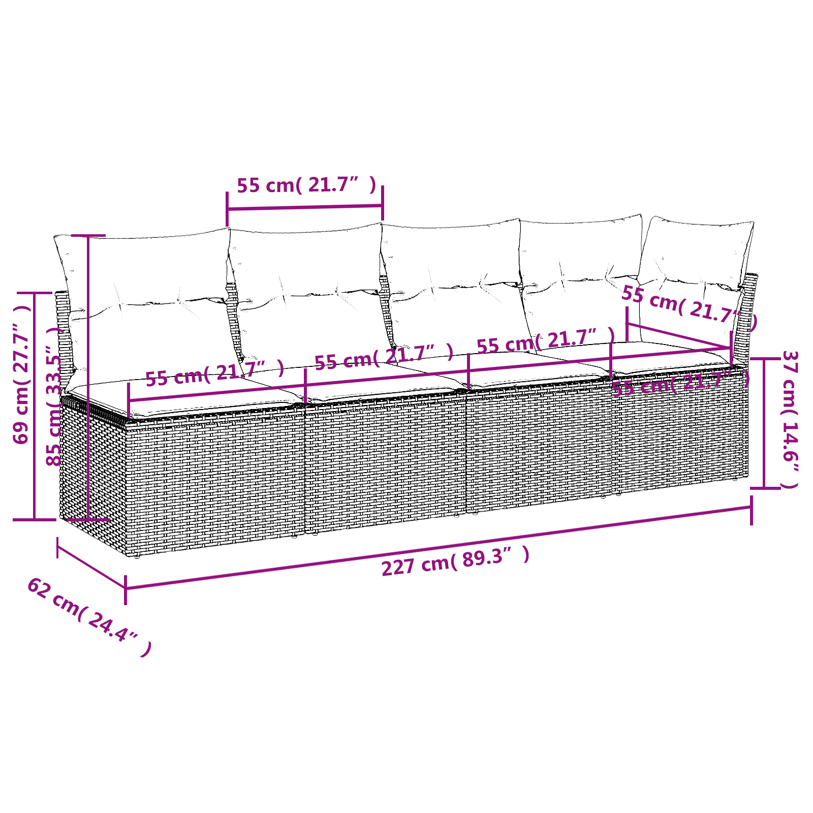Tuinbank 4-Zits Met Kussens Poly Rattan