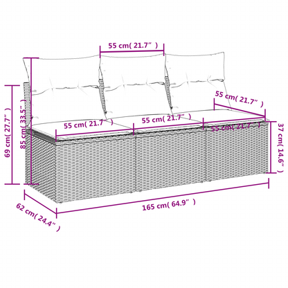 Tuinbank 3-Zits Met Kussens Poly Rattan