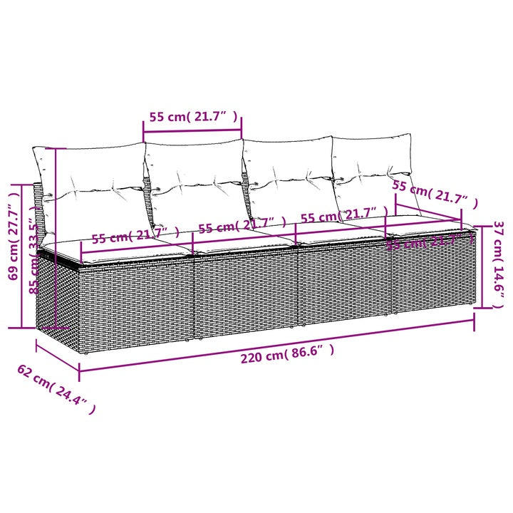 Tuinbank Met Kussens 4-Zits Poly Rattan