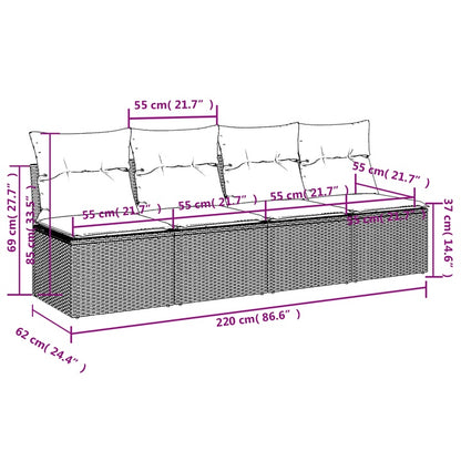 Tuinbank Met Kussens 4-Zits Poly Rattan