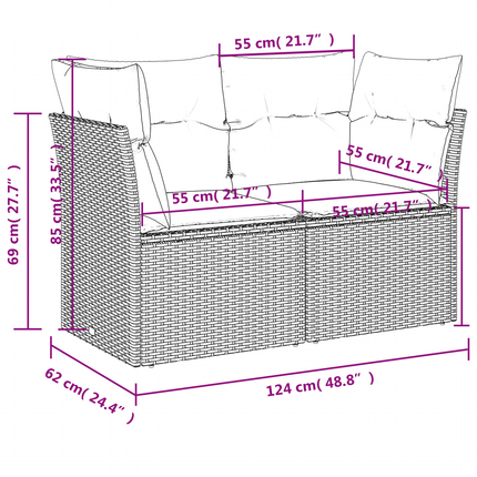 Tuinbank Met Kussens 2-Zits Poly Rattan