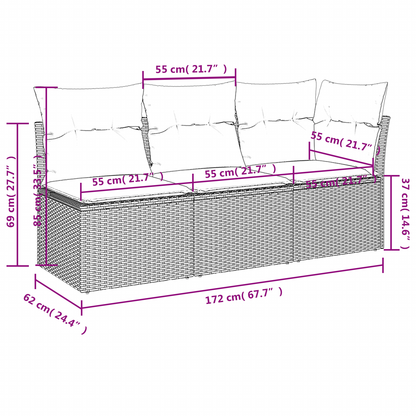 Tuinbank Met Kussens 3-Zits Poly Rattan