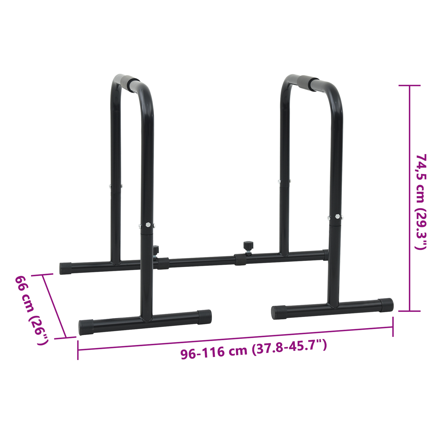Dip Bar met Verstelbare Lengte, 120 kg Draagvermogen, 96-117x67x75 cm Staal